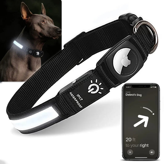 夜のお散歩も安心！AirTagホルダー付きLED光る犬用首輪 LED Dog Collar with AirTag Holder